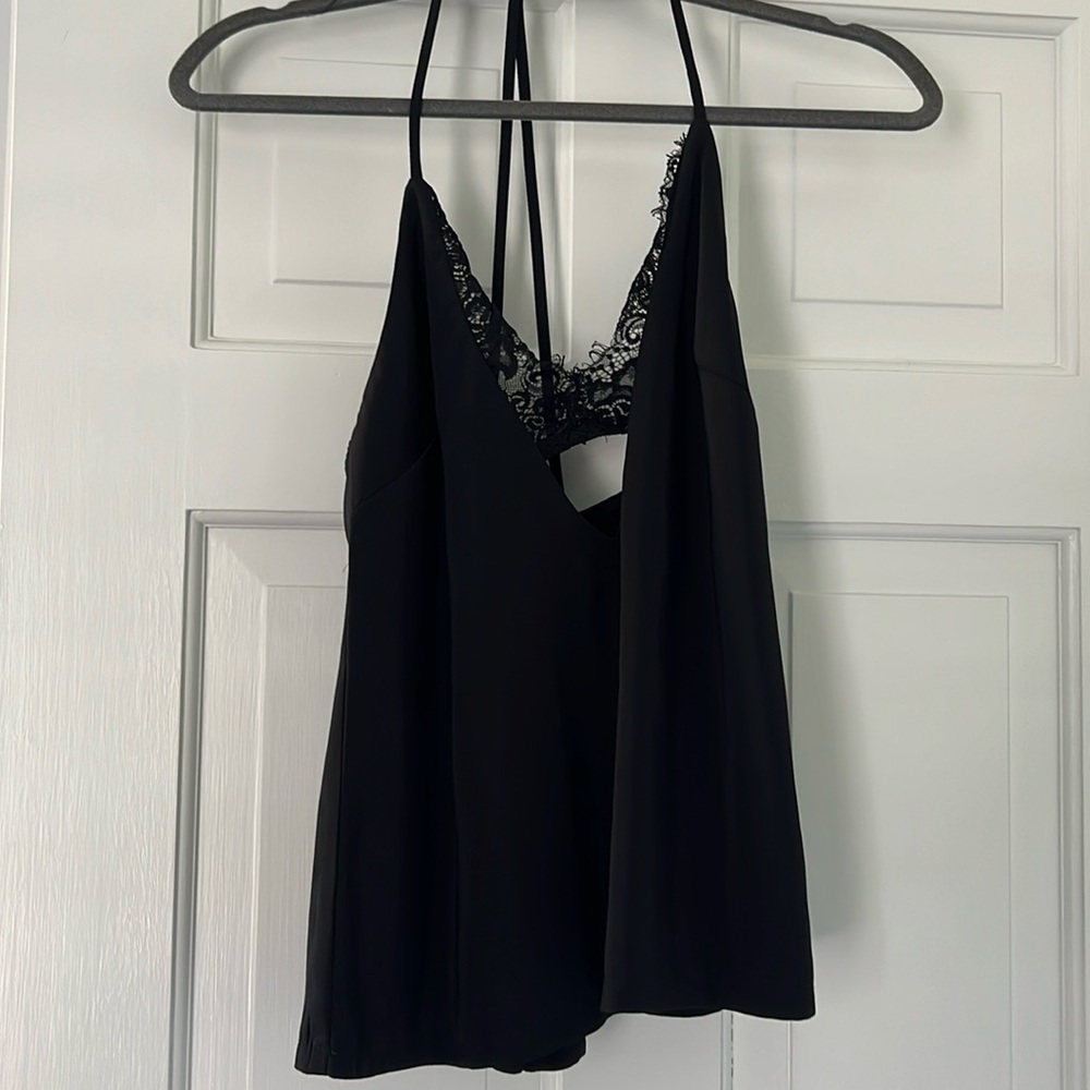 Black lace detailed spaghetti strap top